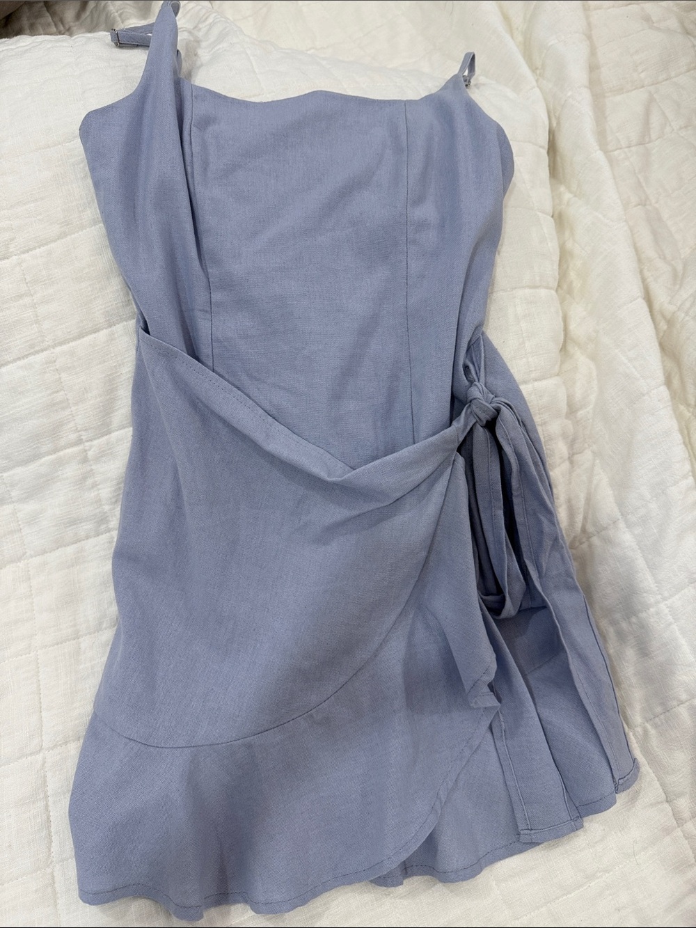 Blue mini Wrap Dress with Side Tie adjustable straps